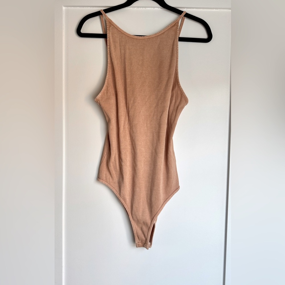 Zara Ribbed Cotton Bodysuit – Size Large NWT Nude Tan 100% Cotton